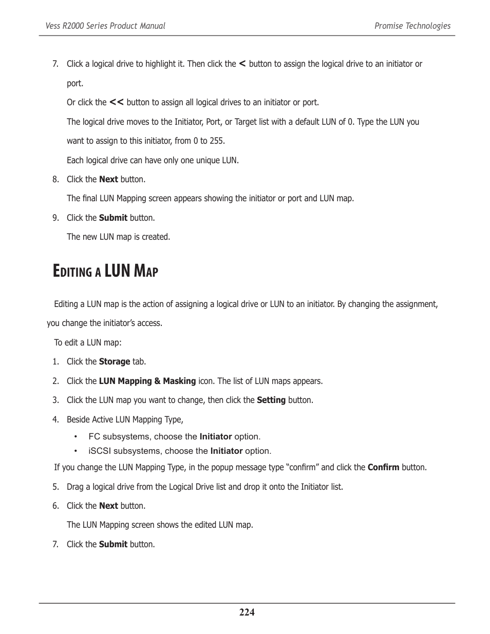 Editing a lun map, Diting, Lun m | Promise Technology 2-Year Extended Warranty for VessR2000 RAID Head User Manual | Page 251 / 705