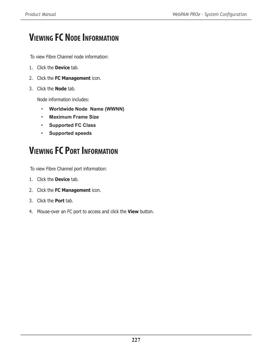 Viewing fc node information, Viewing fc port information, Iewing | Fc n, Nformation, Fc p | Promise Technology 2-Year Extended Warranty for VessR2000 RAID Head User Manual | Page 254 / 705