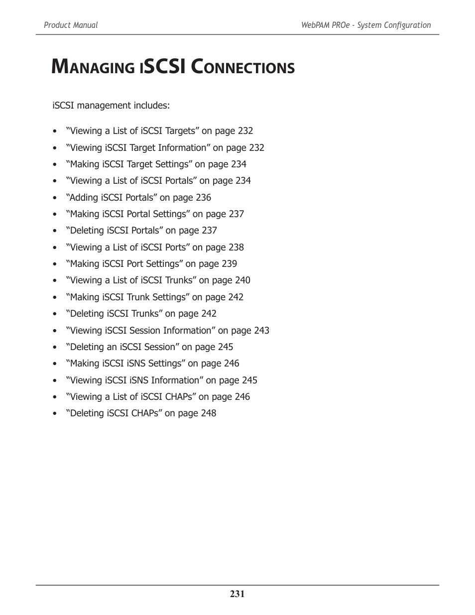 Managing iscsi connections, Anaging, Scsi c | Onnections | Promise Technology 2-Year Extended Warranty for VessR2000 RAID Head User Manual | Page 258 / 705