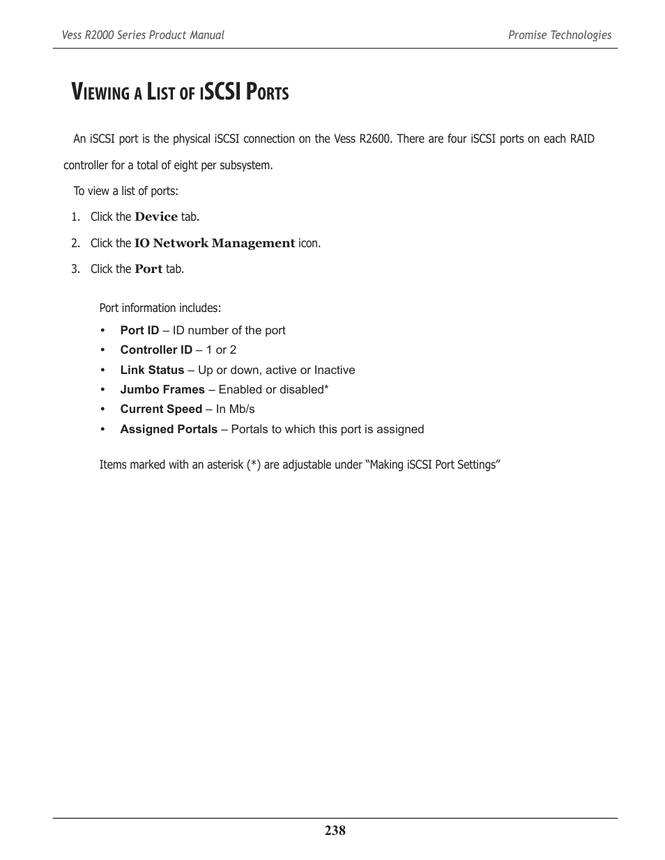 Viewing a list of iscsi ports, Iewing, Scsi p | Orts | Promise Technology 2-Year Extended Warranty for VessR2000 RAID Head User Manual | Page 265 / 705