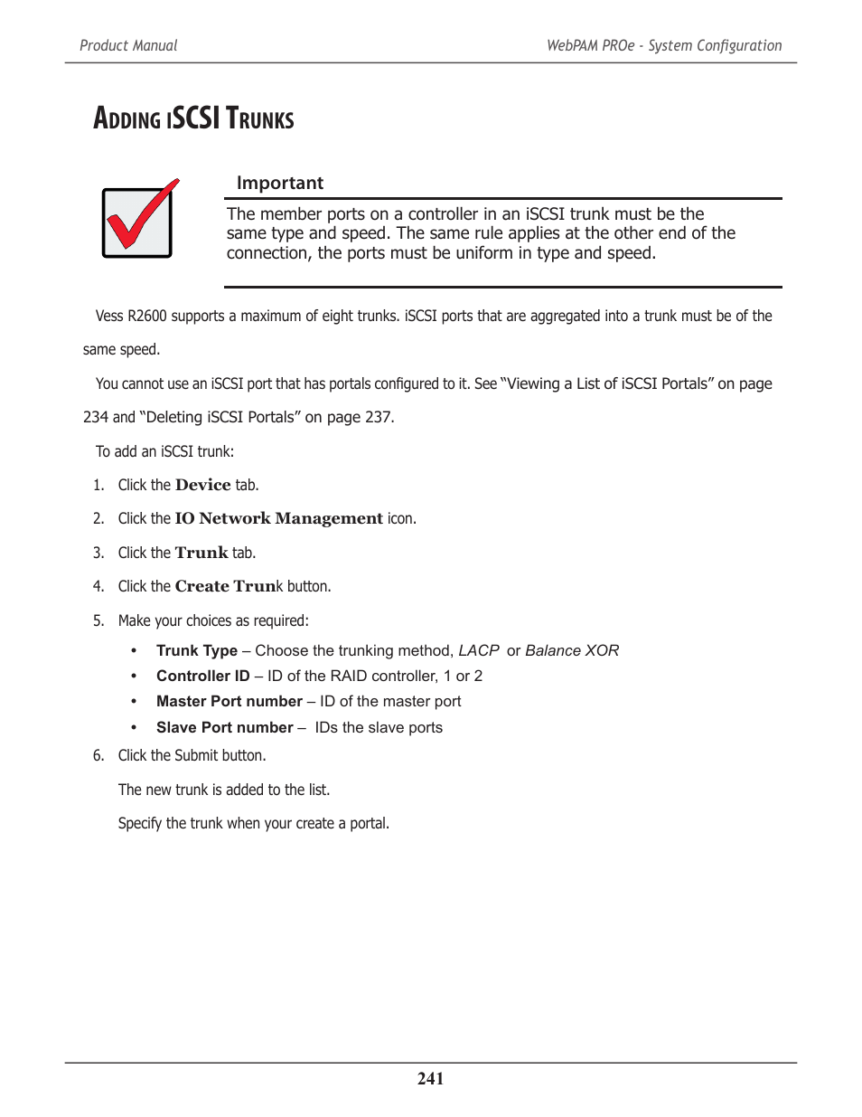 Adding iscsi trunks, Dding, Scsi t | Runks | Promise Technology 2-Year Extended Warranty for VessR2000 RAID Head User Manual | Page 268 / 705