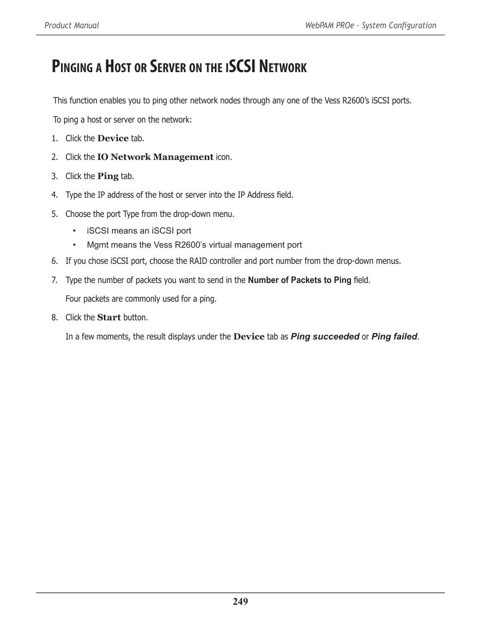 Pinging a host or server on the iscsi network, Inging, Erver | Scsi n, Etwork | Promise Technology 2-Year Extended Warranty for VessR2000 RAID Head User Manual | Page 276 / 705