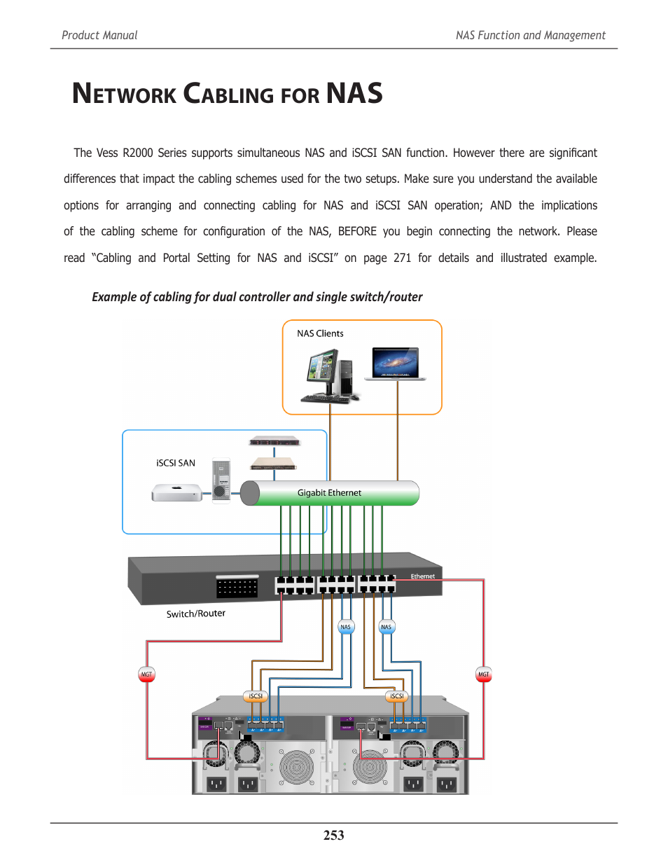 Network cabling for nas, Etwork, Abling | Nas 253, Network | Promise Technology 2-Year Extended Warranty for VessR2000 RAID Head User Manual | Page 280 / 705