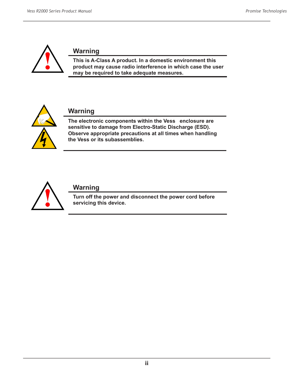 Warning | Promise Technology 2-Year Extended Warranty for VessR2000 RAID Head User Manual | Page 3 / 705