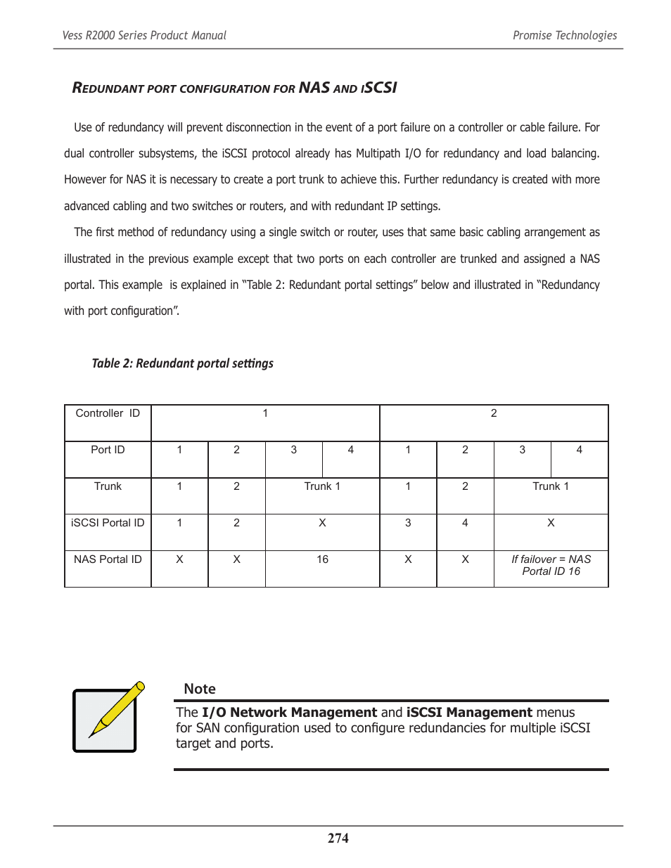 Redundant port configuration for nas and iscsi, Edundant, Port | Configuration, Scsi 274, Scsi | Promise Technology 2-Year Extended Warranty for VessR2000 RAID Head User Manual | Page 301 / 705