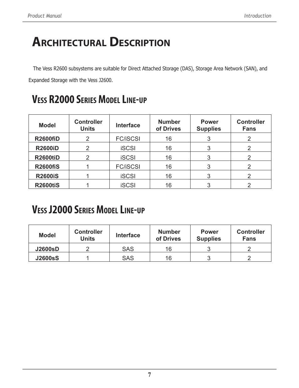 Architectural description, Vess r2000 series model line-up, Vess j2000 series model line-up | Rchitectural, Escription, R2000 s, Eries, Odel, J2000 s | Promise Technology 2-Year Extended Warranty for VessR2000 RAID Head User Manual | Page 34 / 705