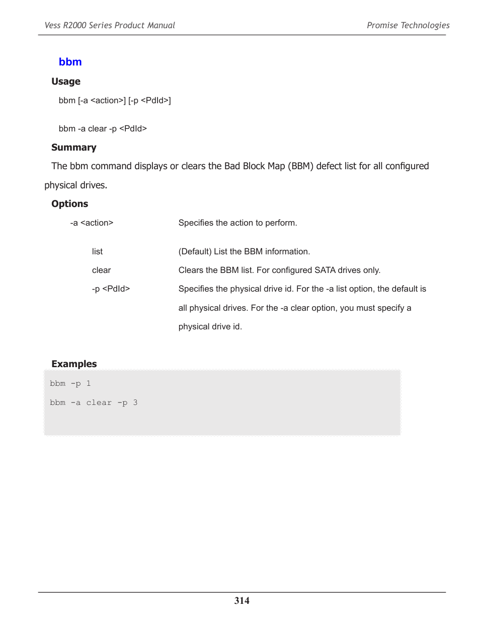 Bbm 314 | Promise Technology 2-Year Extended Warranty for VessR2000 RAID Head User Manual | Page 341 / 705