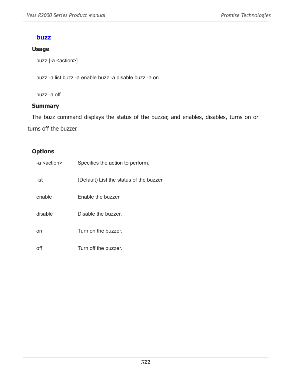 Buzz, Buzz 322 | Promise Technology 2-Year Extended Warranty for VessR2000 RAID Head User Manual | Page 349 / 705