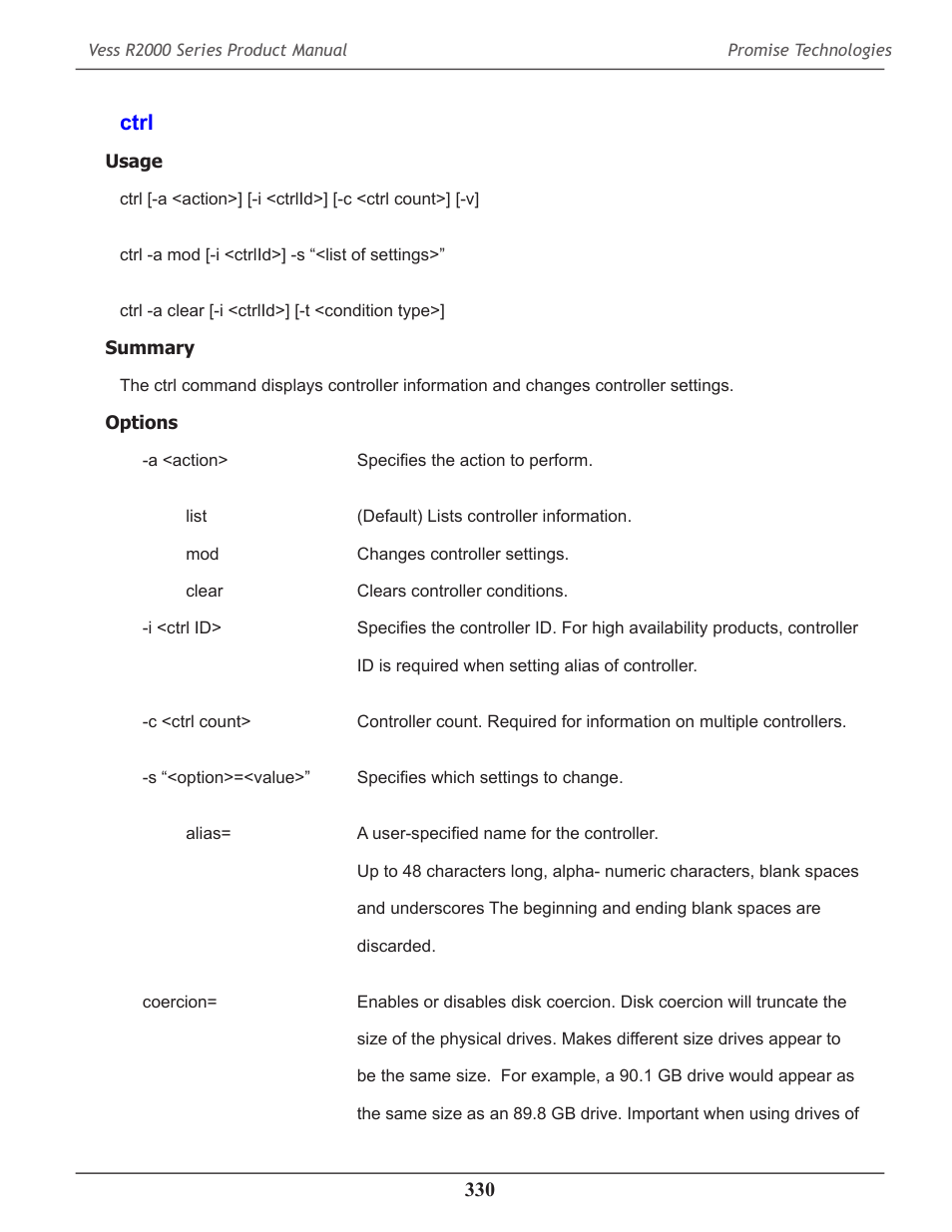 Ctrl, Ctrl 330 | Promise Technology 2-Year Extended Warranty for VessR2000 RAID Head User Manual | Page 357 / 705