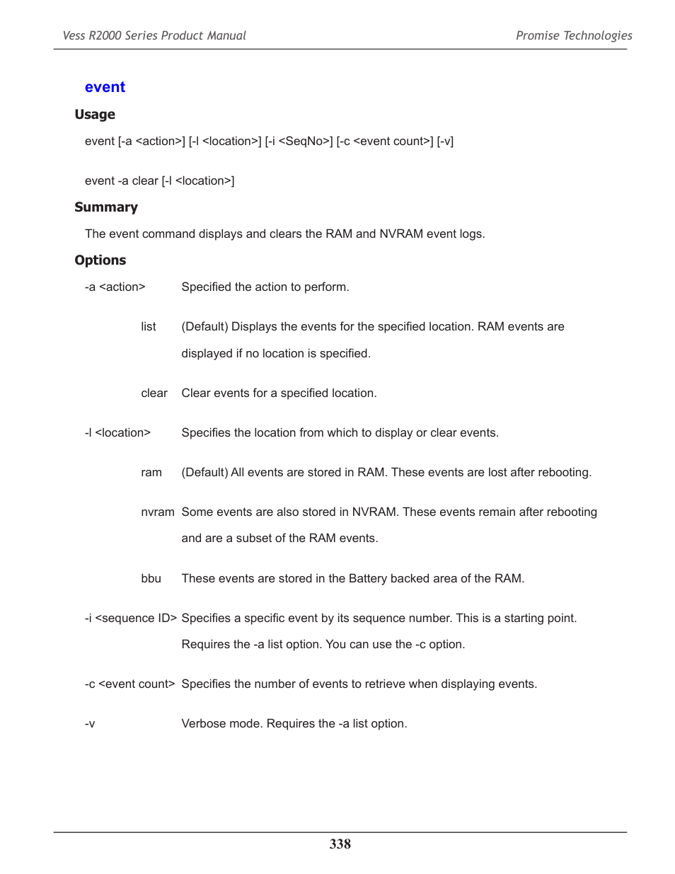 Event, Event 338 | Promise Technology 2-Year Extended Warranty for VessR2000 RAID Head User Manual | Page 365 / 705