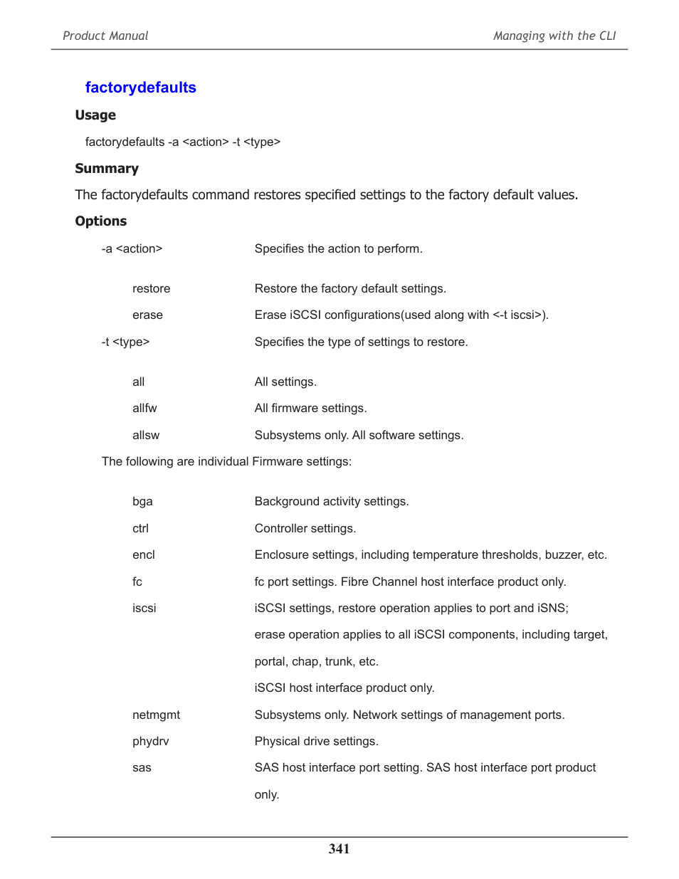 Factorydefaults, Factorydefaults 341 | Promise Technology 2-Year Extended Warranty for VessR2000 RAID Head User Manual | Page 368 / 705