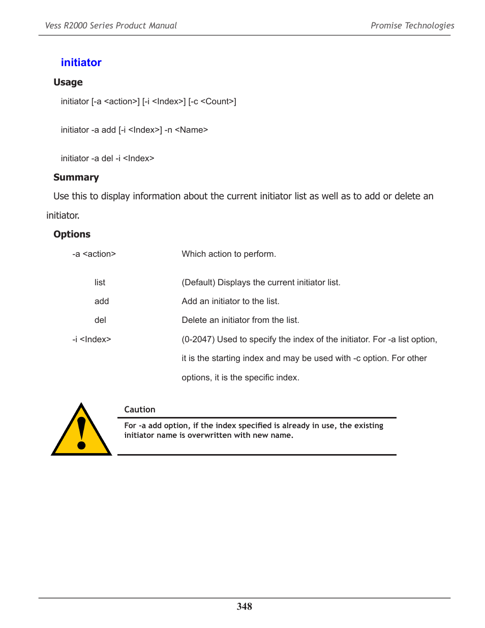 Initiator, Initiator 348 | Promise Technology 2-Year Extended Warranty for VessR2000 RAID Head User Manual | Page 375 / 705
