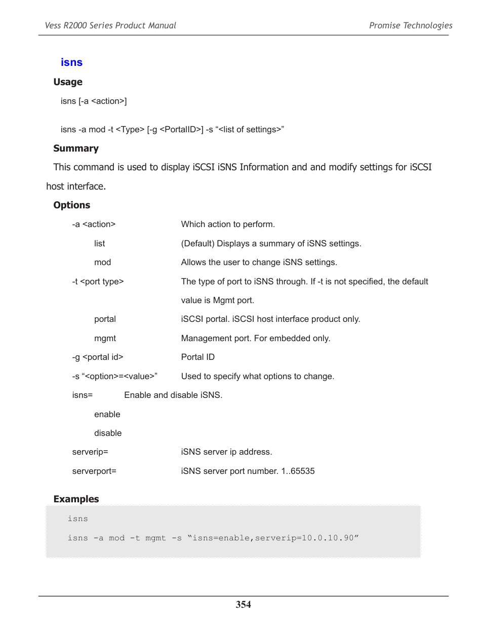 Isns, Isns 354 | Promise Technology 2-Year Extended Warranty for VessR2000 RAID Head User Manual | Page 381 / 705