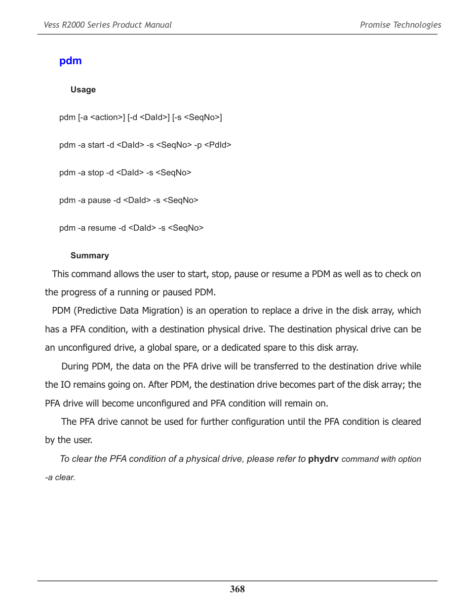Pdm 368 | Promise Technology 2-Year Extended Warranty for VessR2000 RAID Head User Manual | Page 395 / 705