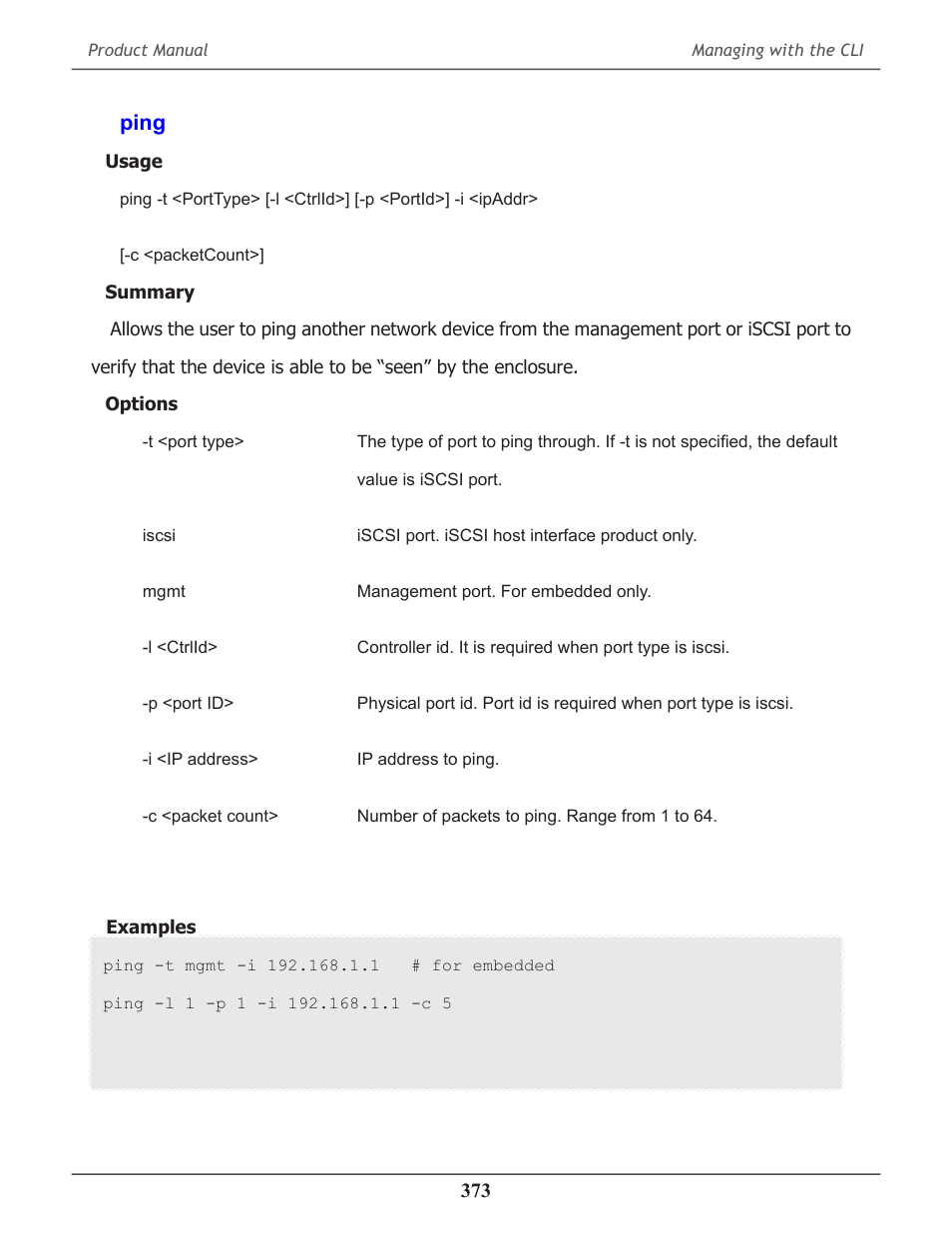 Ping, Ping 373 | Promise Technology 2-Year Extended Warranty for VessR2000 RAID Head User Manual | Page 400 / 705