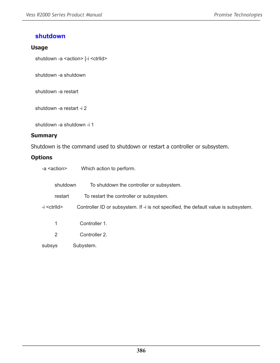 Shutdown, Shutdown 386 | Promise Technology 2-Year Extended Warranty for VessR2000 RAID Head User Manual | Page 413 / 705