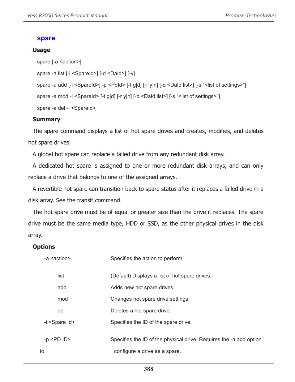 Spare, Spare 388 | Promise Technology 2-Year Extended Warranty for VessR2000 RAID Head User Manual | Page 415 / 705
