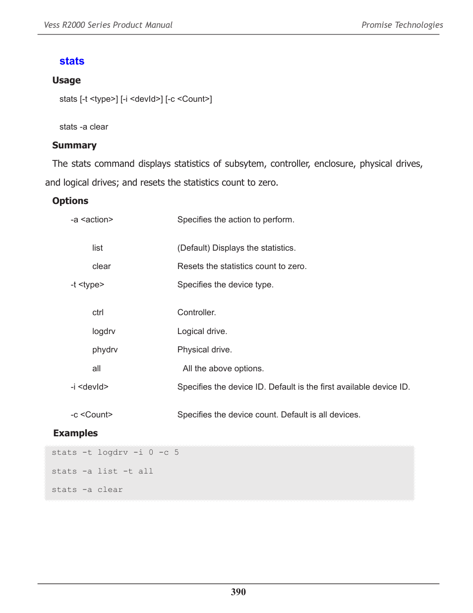 Stats, Stats 390 | Promise Technology 2-Year Extended Warranty for VessR2000 RAID Head User Manual | Page 417 / 705