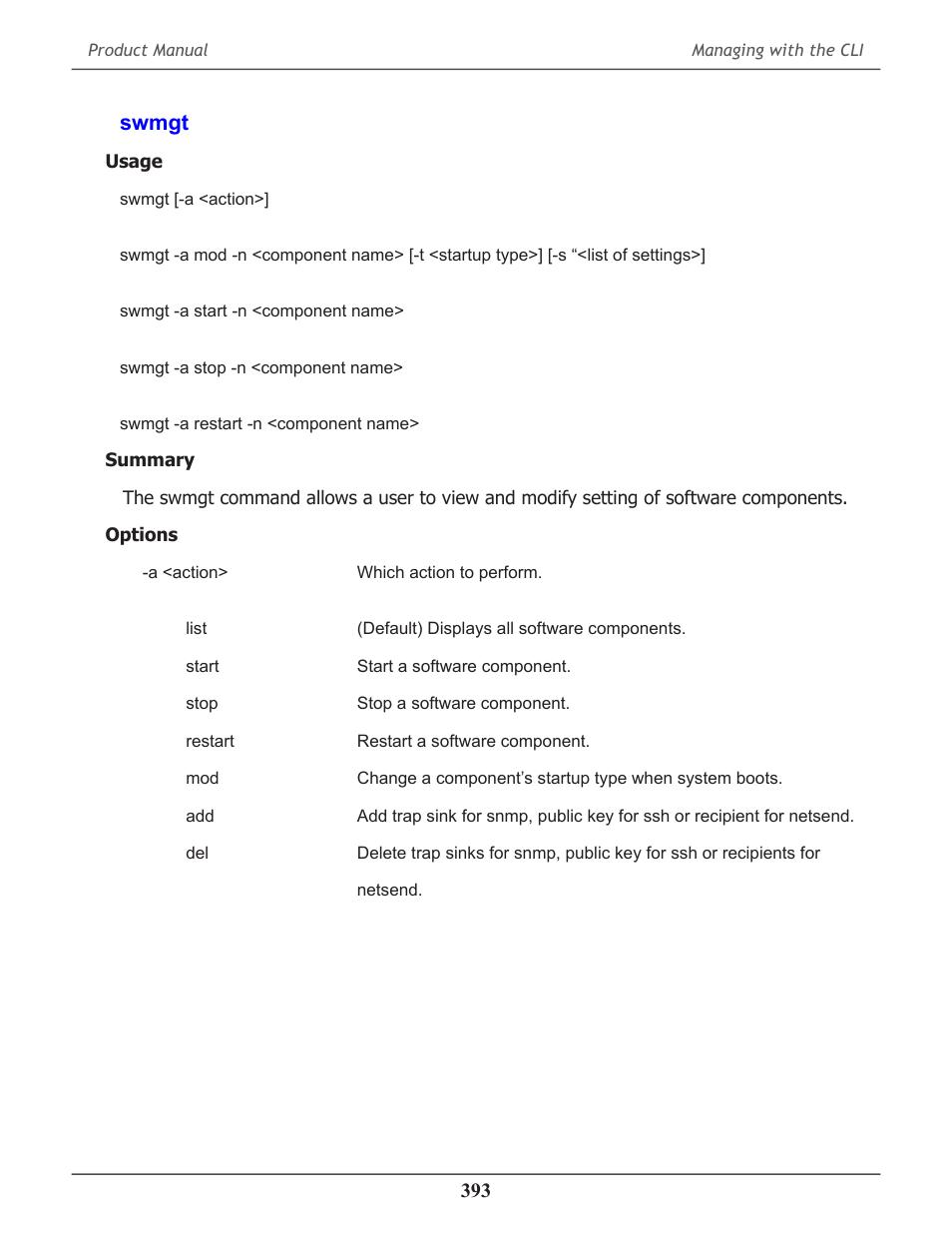 Swmgt, Swmgt 393 | Promise Technology 2-Year Extended Warranty for VessR2000 RAID Head User Manual | Page 420 / 705