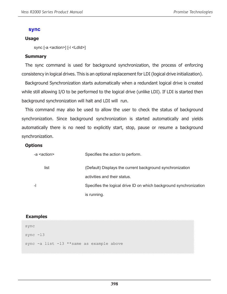 Sync, Sync 398 | Promise Technology 2-Year Extended Warranty for VessR2000 RAID Head User Manual | Page 425 / 705