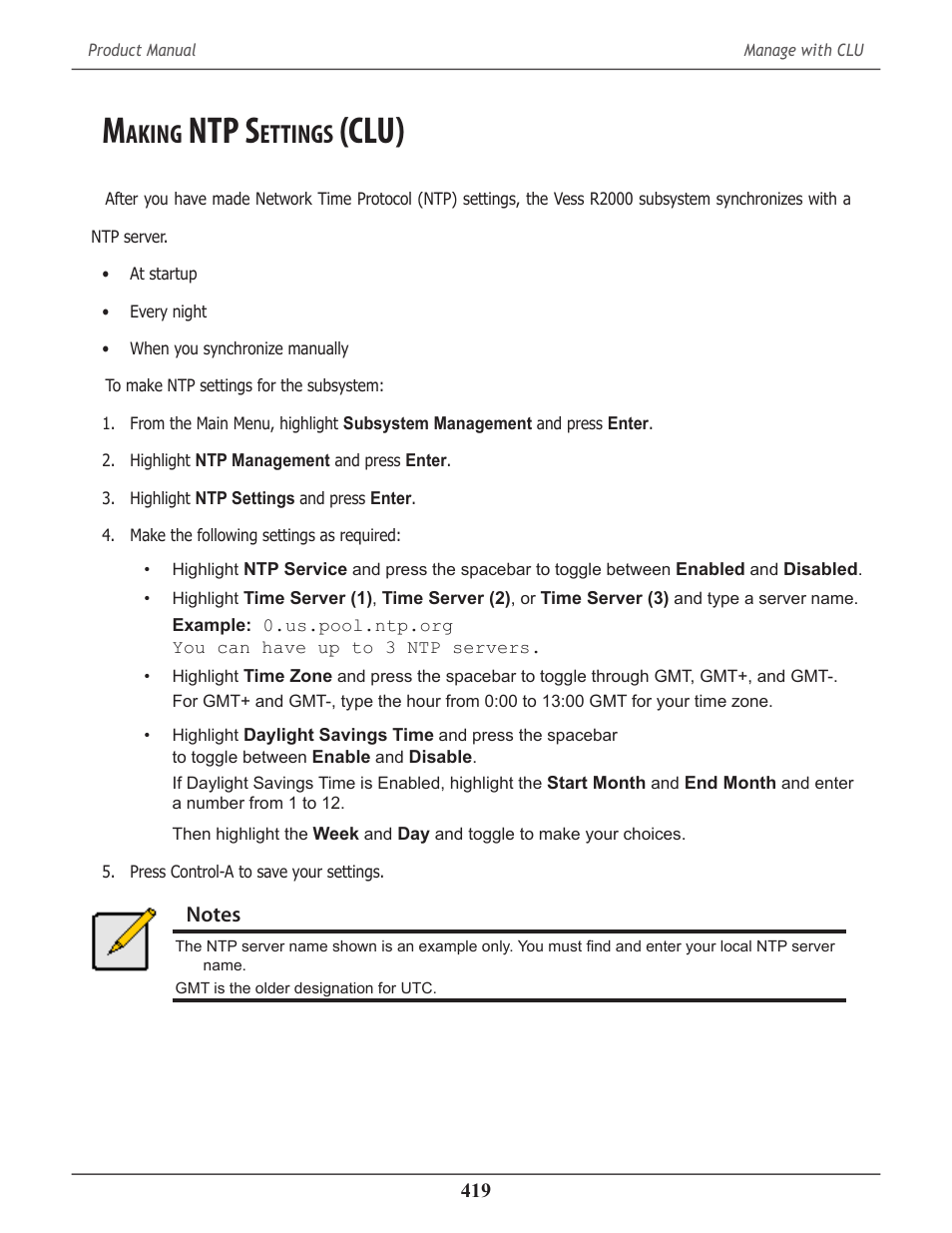 Making ntp settings (clu), Aking, Ntp s | Ettings, Clu) 419, Clu) | Promise Technology 2-Year Extended Warranty for VessR2000 RAID Head User Manual | Page 446 / 705