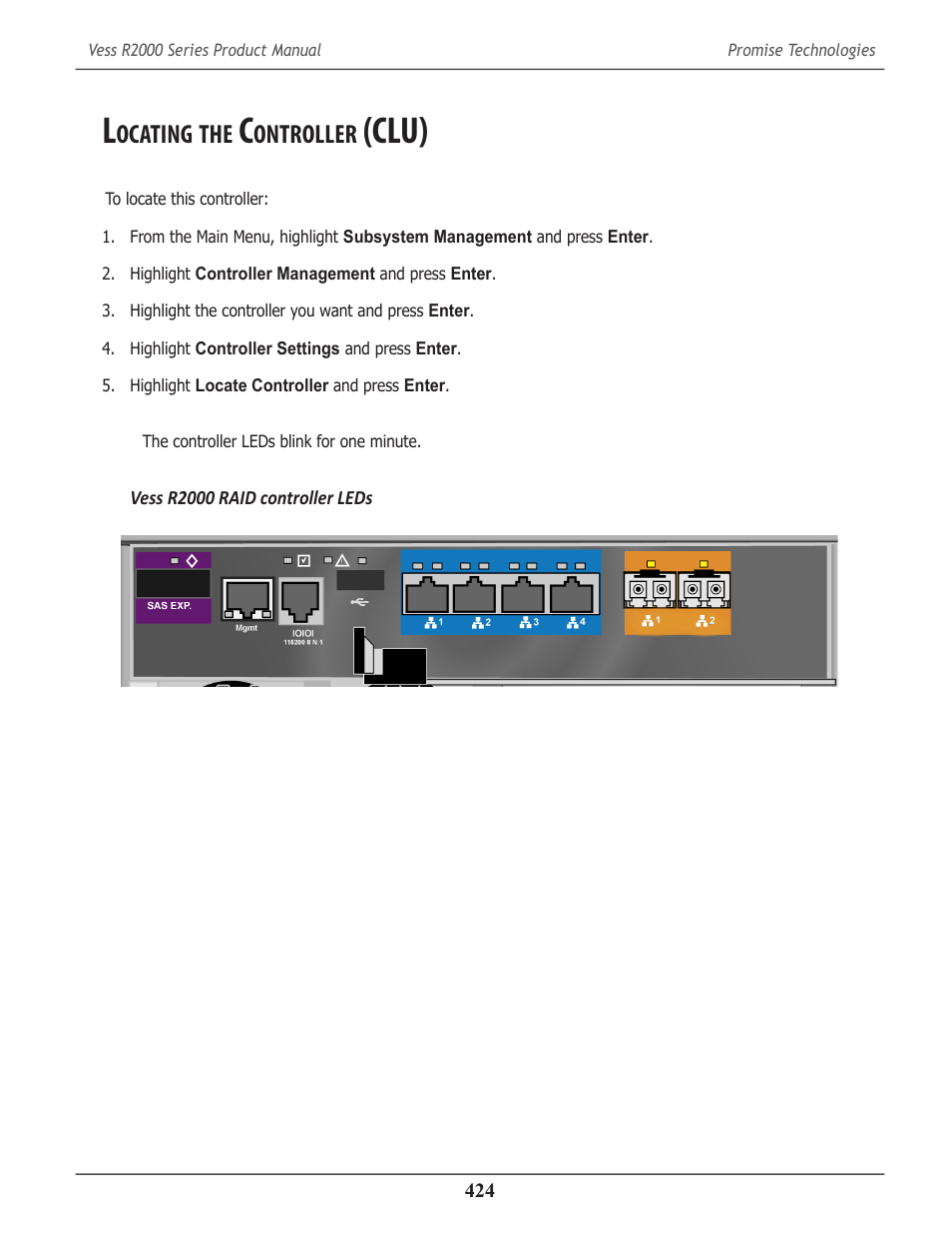Locating the controller (clu), Ocating, Ontroller | Clu) | Promise Technology 2-Year Extended Warranty for VessR2000 RAID Head User Manual | Page 451 / 705