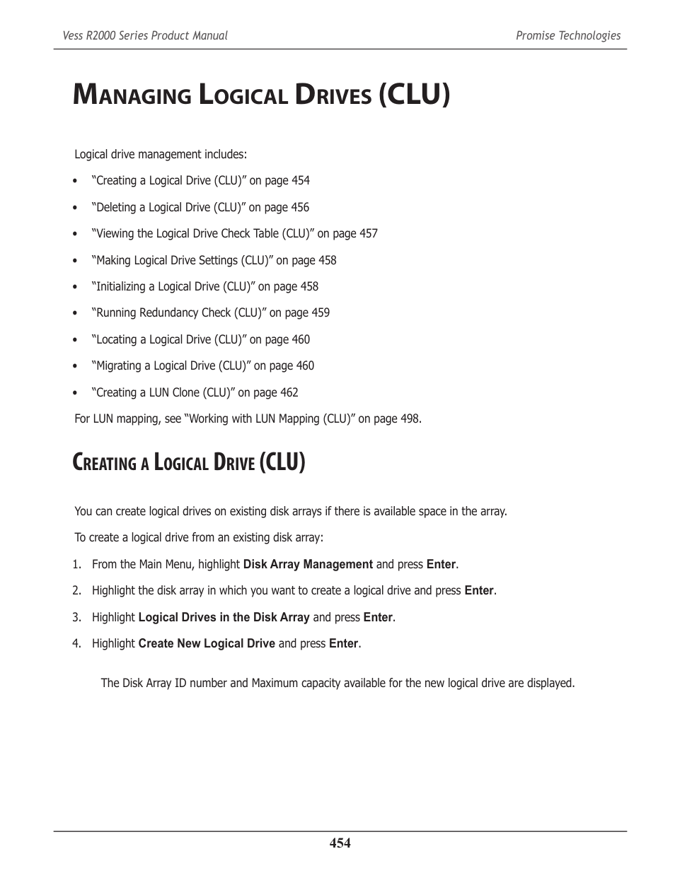 Managing logical drives (clu), Creating a logical drive (clu), Anaging | Ogical, Rives, Clu), Reating, Rive | Promise Technology 2-Year Extended Warranty for VessR2000 RAID Head User Manual | Page 481 / 705
