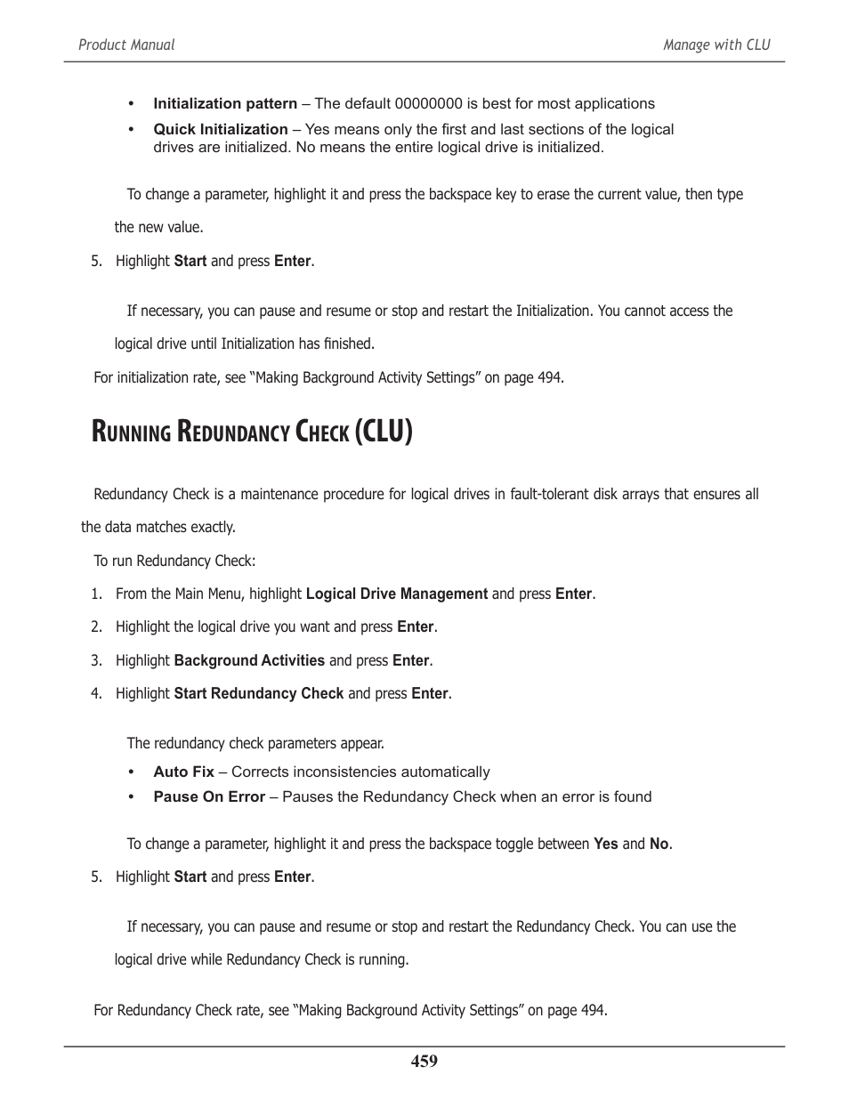Running redundancy check (clu), Unning, Edundancy | Heck, Clu) | Promise Technology 2-Year Extended Warranty for VessR2000 RAID Head User Manual | Page 486 / 705