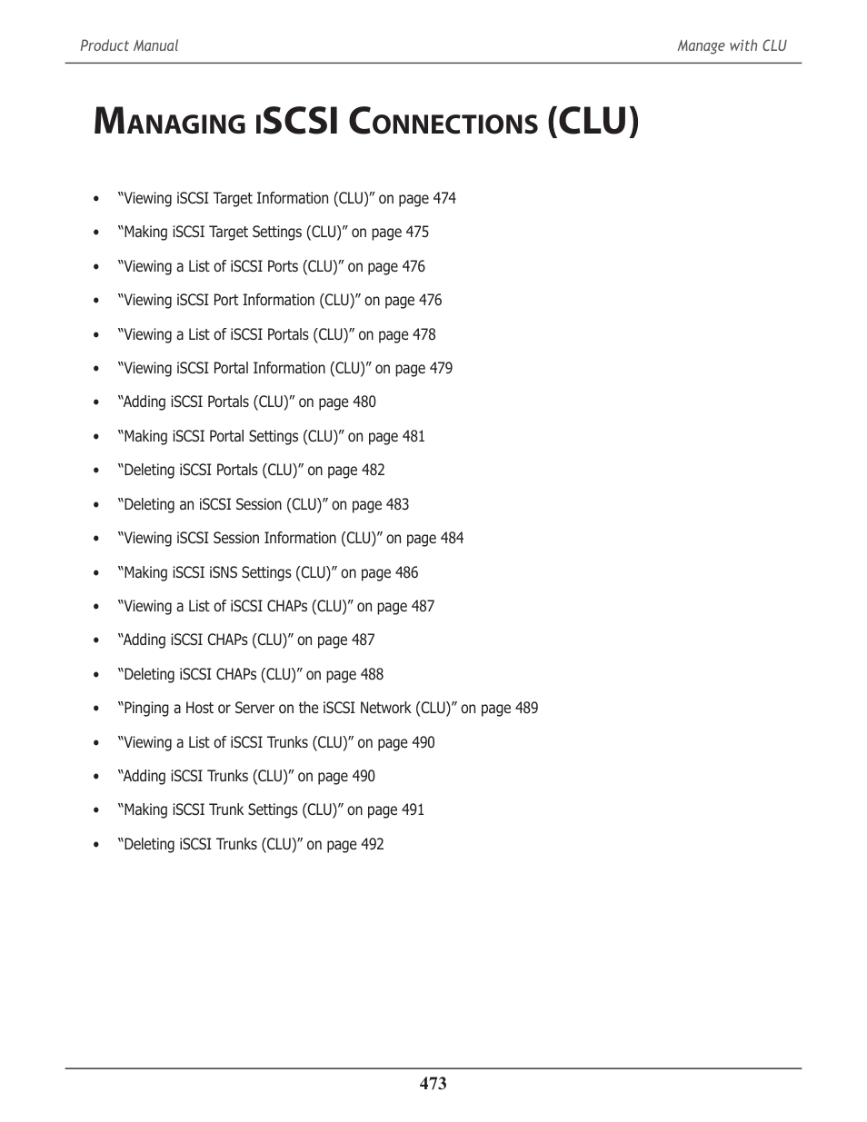 Managing iscsi connections (clu), Anaging, Scsi c | Onnections, Clu) | Promise Technology 2-Year Extended Warranty for VessR2000 RAID Head User Manual | Page 500 / 705