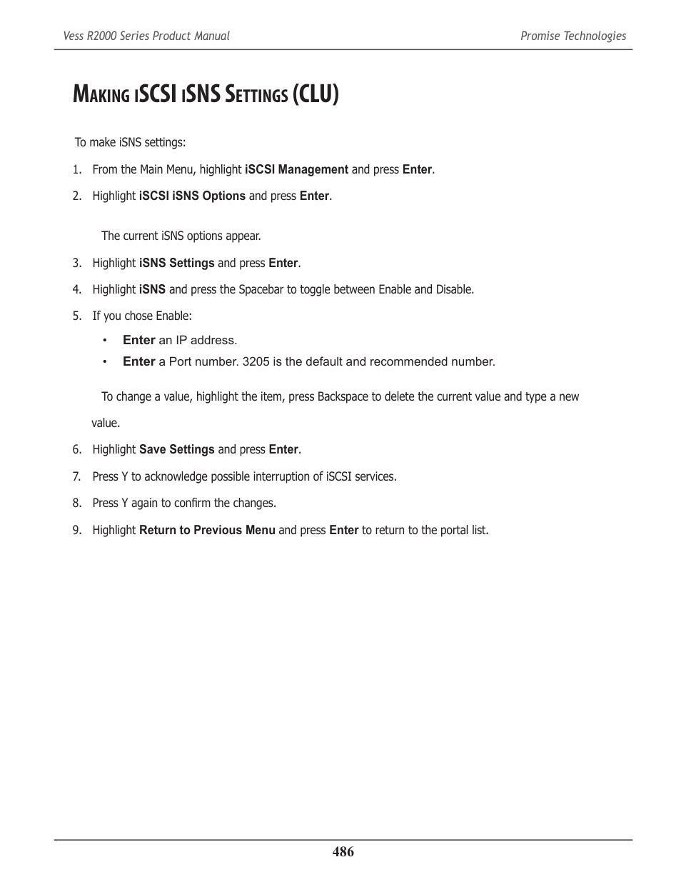 Making iscsi isns settings (clu), Aking, Scsi | Sns s, Ettings, Clu) | Promise Technology 2-Year Extended Warranty for VessR2000 RAID Head User Manual | Page 513 / 705