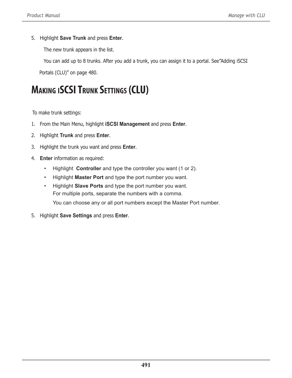 Making iscsi trunk settings (clu), Aking, Scsi t | Runk, Ettings, Clu) 491, Clu) | Promise Technology 2-Year Extended Warranty for VessR2000 RAID Head User Manual | Page 518 / 705