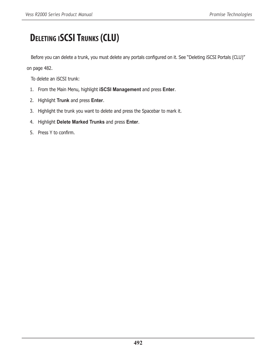 Deleting iscsi trunks (clu), Eleting, Scsi t | Runks, Clu) | Promise Technology 2-Year Extended Warranty for VessR2000 RAID Head User Manual | Page 519 / 705