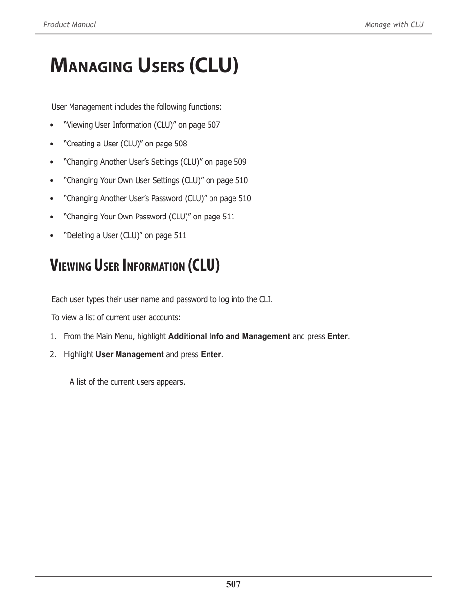 Managing users (clu), Viewing user information (clu), Anaging | Sers, Clu), Iewing, Nformation | Promise Technology 2-Year Extended Warranty for VessR2000 RAID Head User Manual | Page 534 / 705