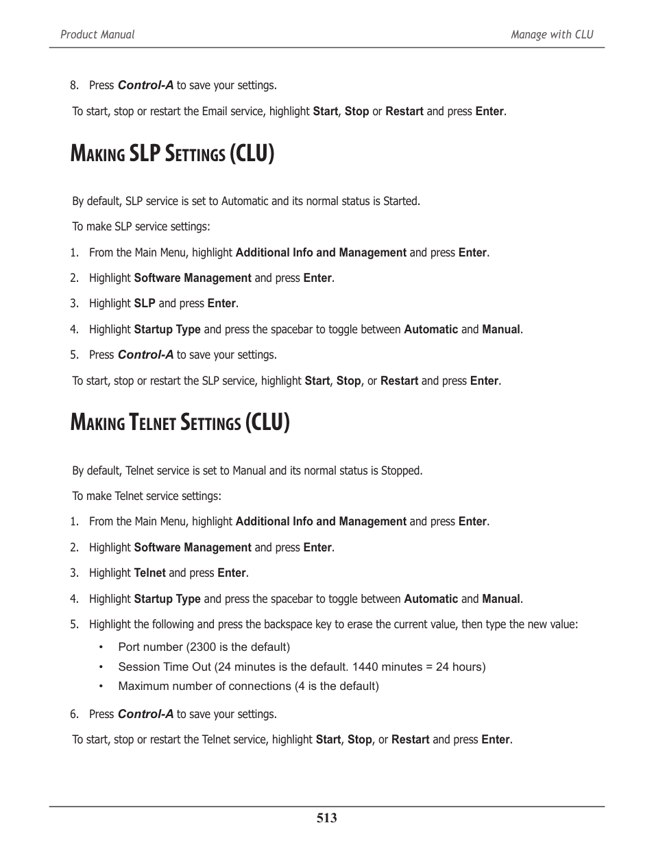 Making slp settings (clu), Making telnet settings (clu), Aking | Slp s, Ettings, Clu) 513, Elnet, Clu) | Promise Technology 2-Year Extended Warranty for VessR2000 RAID Head User Manual | Page 540 / 705