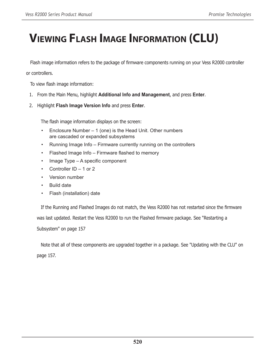 Viewing flash image information (clu), Iewing, Lash | Mage, Nformation, Clu) 520, Clu) | Promise Technology 2-Year Extended Warranty for VessR2000 RAID Head User Manual | Page 547 / 705