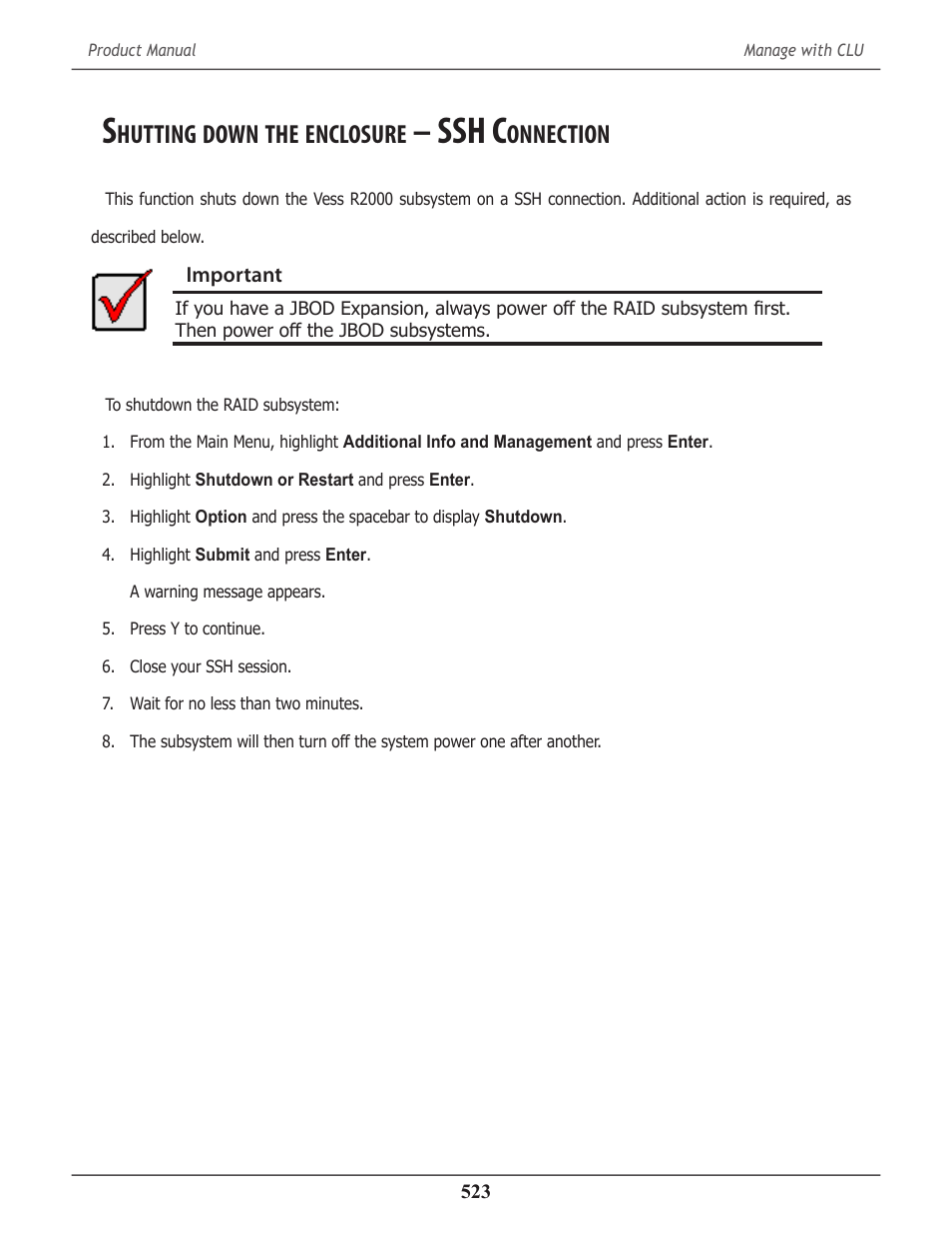 Shutting down the enclosure – ssh connection, Hutting, Down | Enclosure, Ssh c, Onnection | Promise Technology 2-Year Extended Warranty for VessR2000 RAID Head User Manual | Page 550 / 705