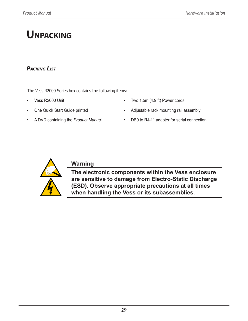 Unpacking, Packing list, Npacking | Acking | Promise Technology 2-Year Extended Warranty for VessR2000 RAID Head User Manual | Page 56 / 705