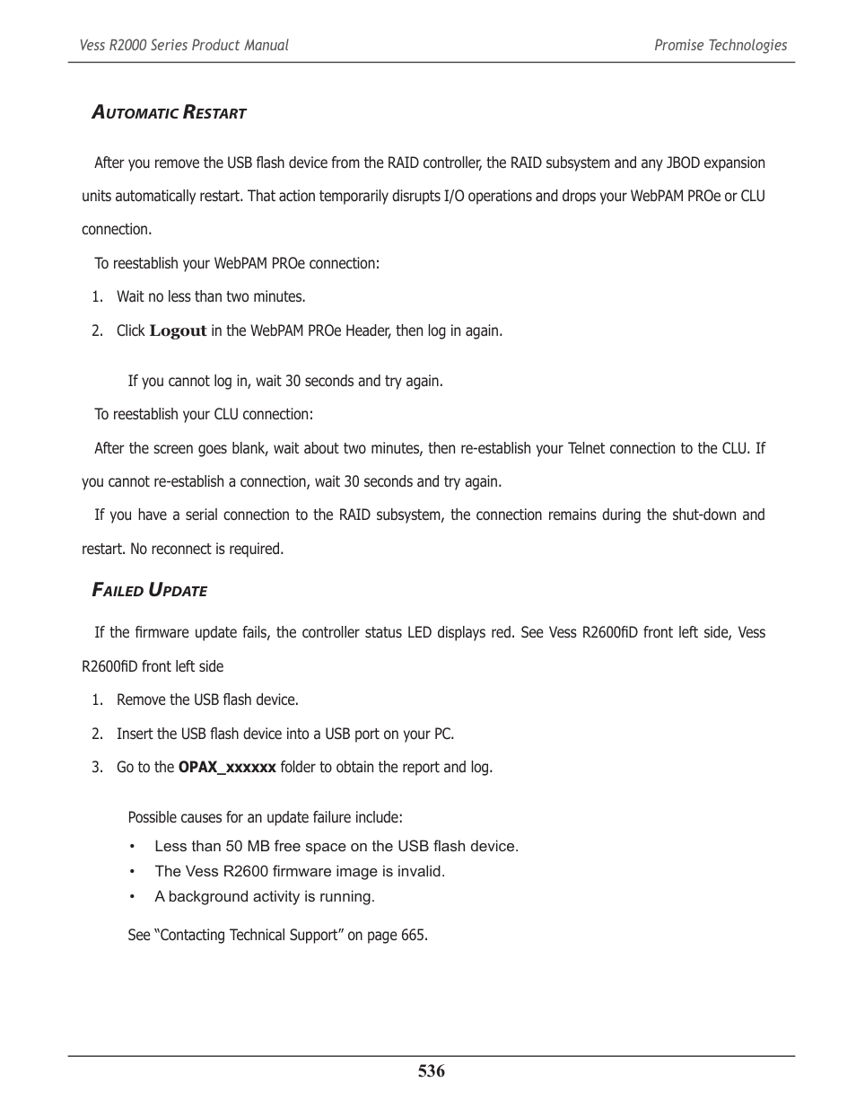 Automatic restart, Failed update, Utomatic | Estart, Ailed, Pdate | Promise Technology 2-Year Extended Warranty for VessR2000 RAID Head User Manual | Page 563 / 705