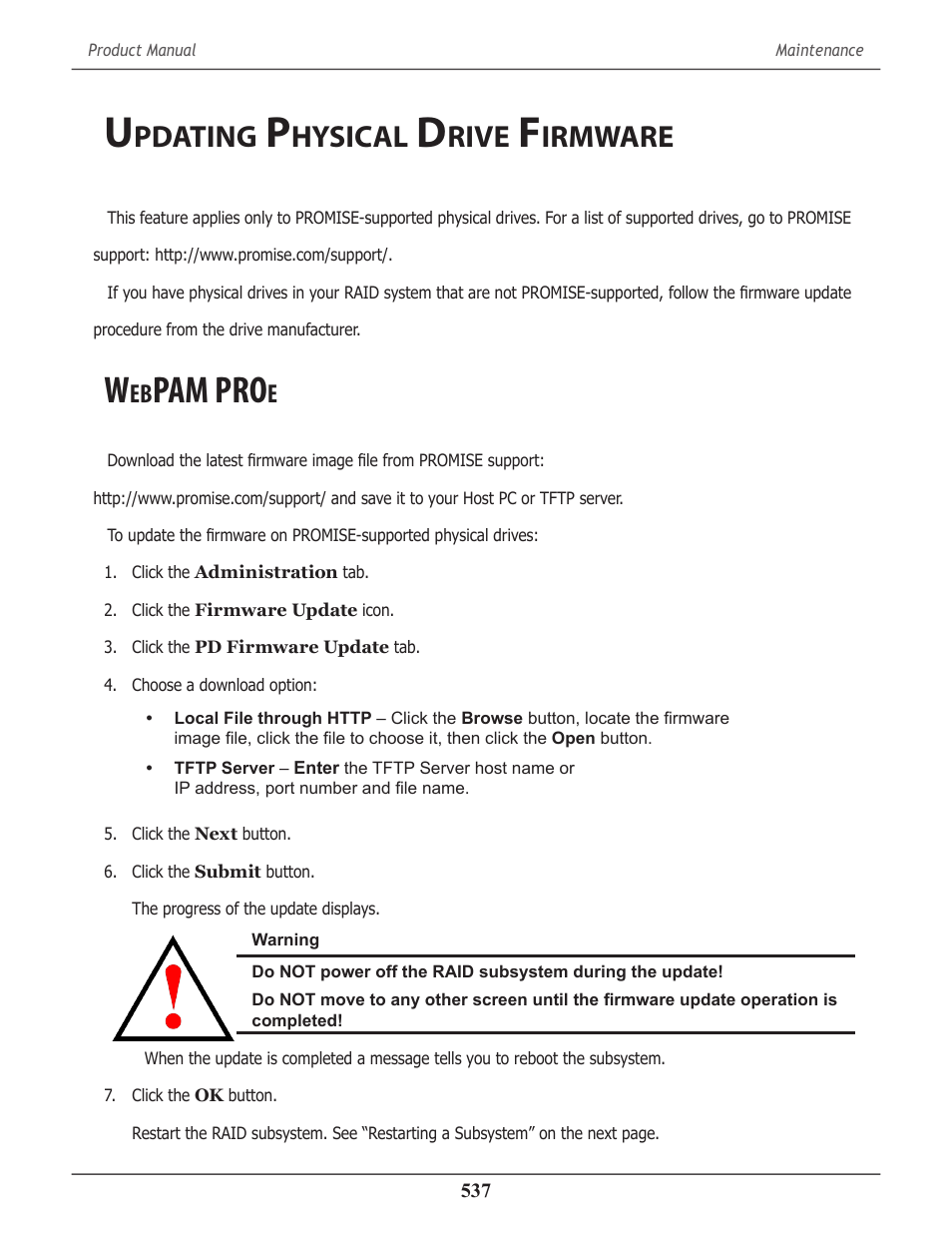 Updating physical drive firmware, Webpam proe, Pdating | Hysical, Rive, Irmware, Pam pro | Promise Technology 2-Year Extended Warranty for VessR2000 RAID Head User Manual | Page 564 / 705
