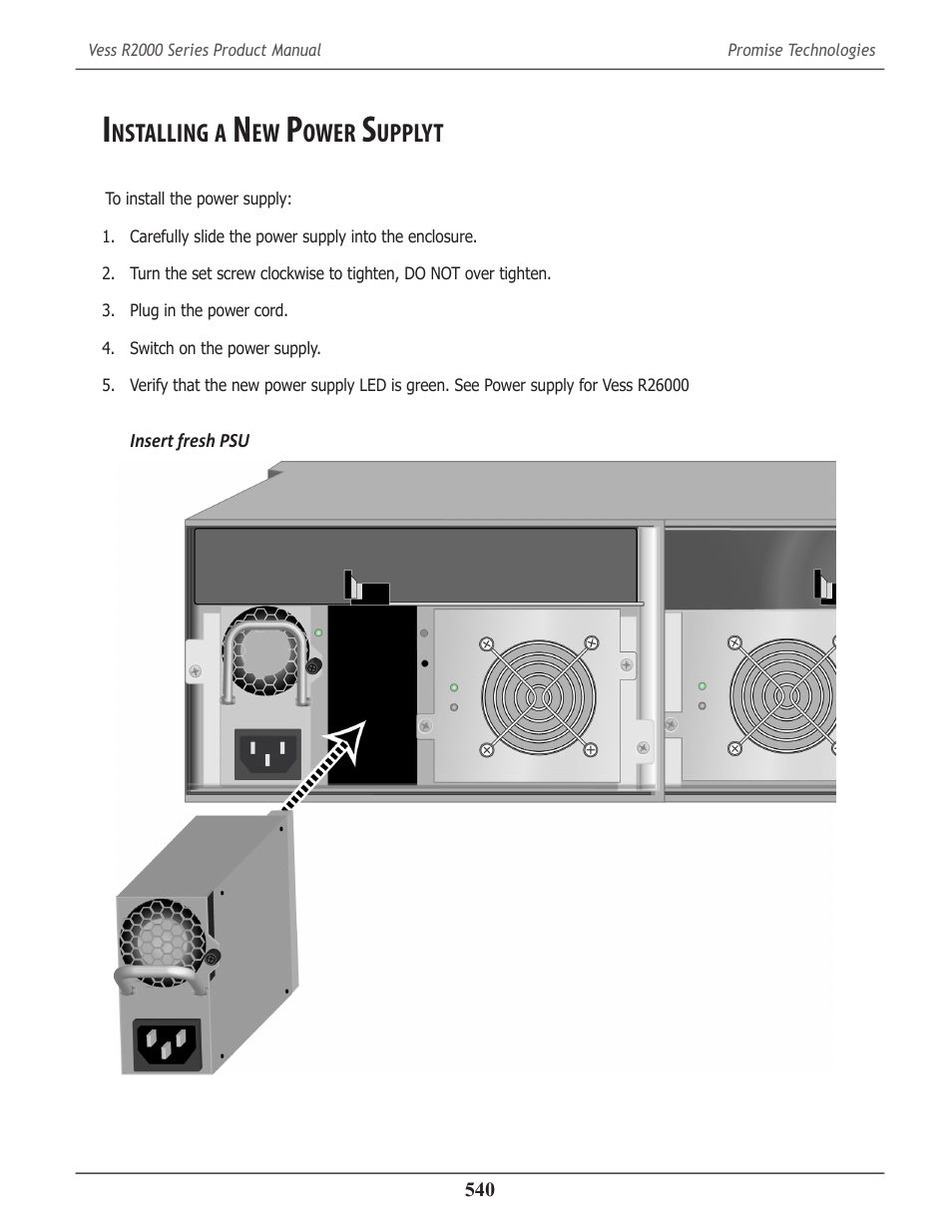 Installing a new power supplyt, Nstalling, Ower | Upplyt | Promise Technology 2-Year Extended Warranty for VessR2000 RAID Head User Manual | Page 567 / 705
