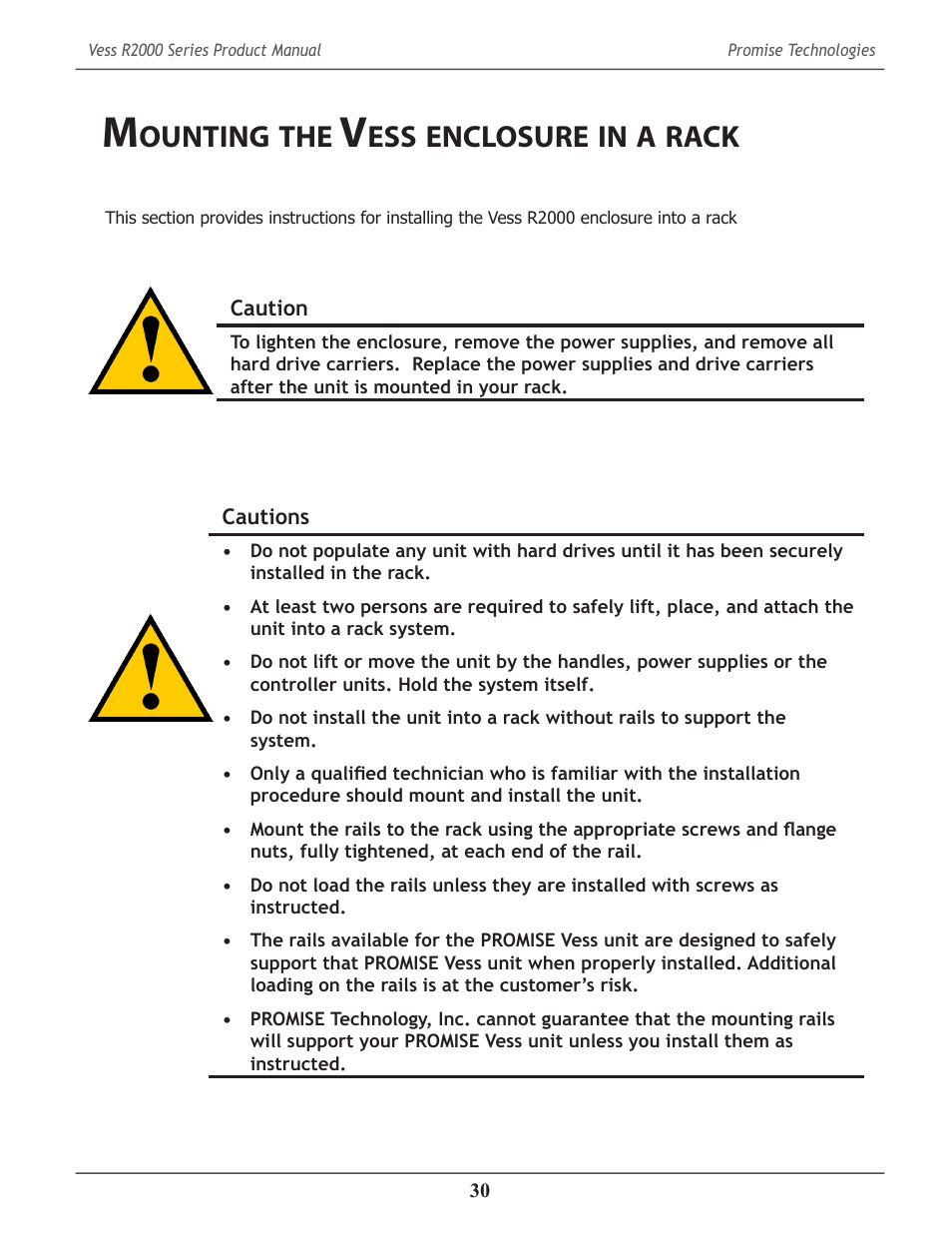 Mounting the vess enclosure in a rack, Ounting, Enclosure | Rack | Promise Technology 2-Year Extended Warranty for VessR2000 RAID Head User Manual | Page 57 / 705