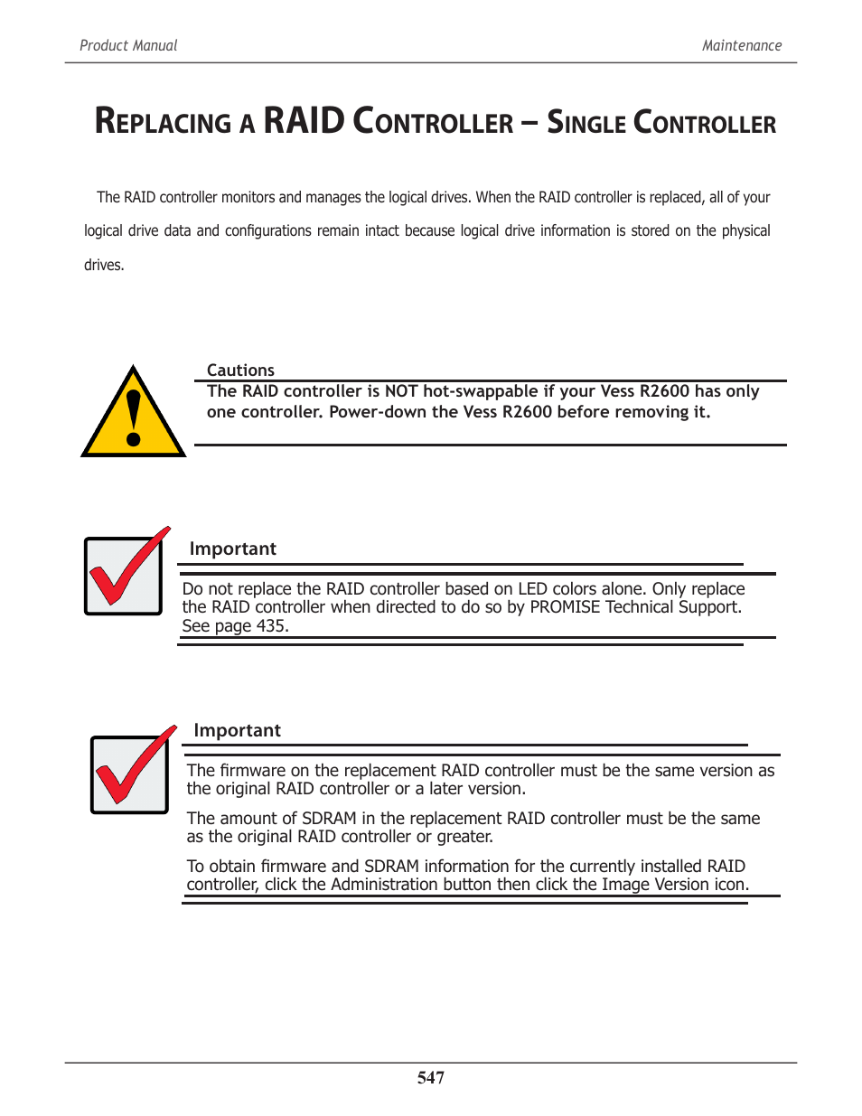 Replacing a raid controller – single controller, Eplacing, Raid c | Ontroller, Ingle | Promise Technology 2-Year Extended Warranty for VessR2000 RAID Head User Manual | Page 574 / 705