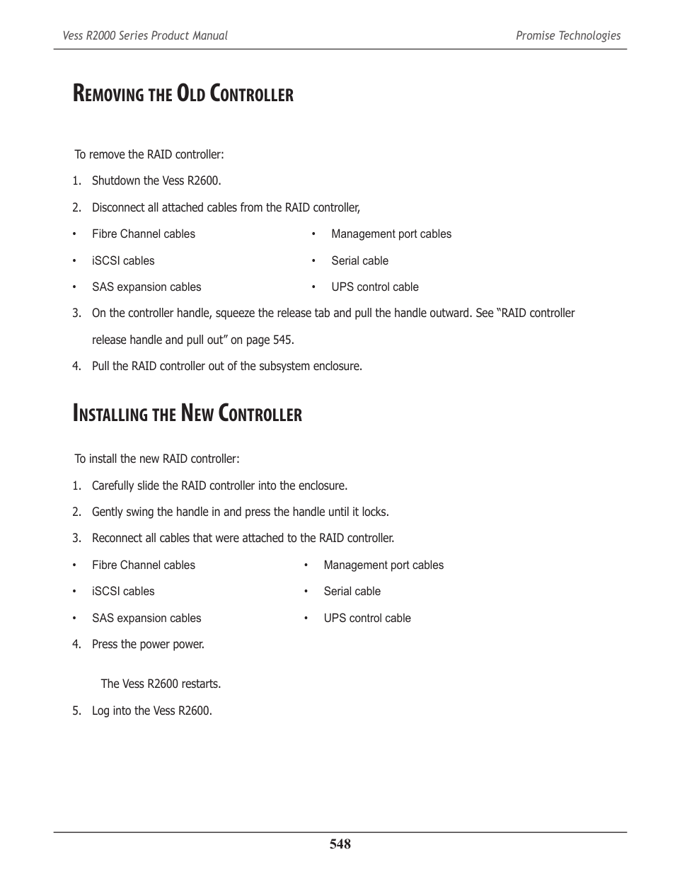 Removing the old controller, Installing the new controller, Emoving | Ontroller, Nstalling | Promise Technology 2-Year Extended Warranty for VessR2000 RAID Head User Manual | Page 575 / 705