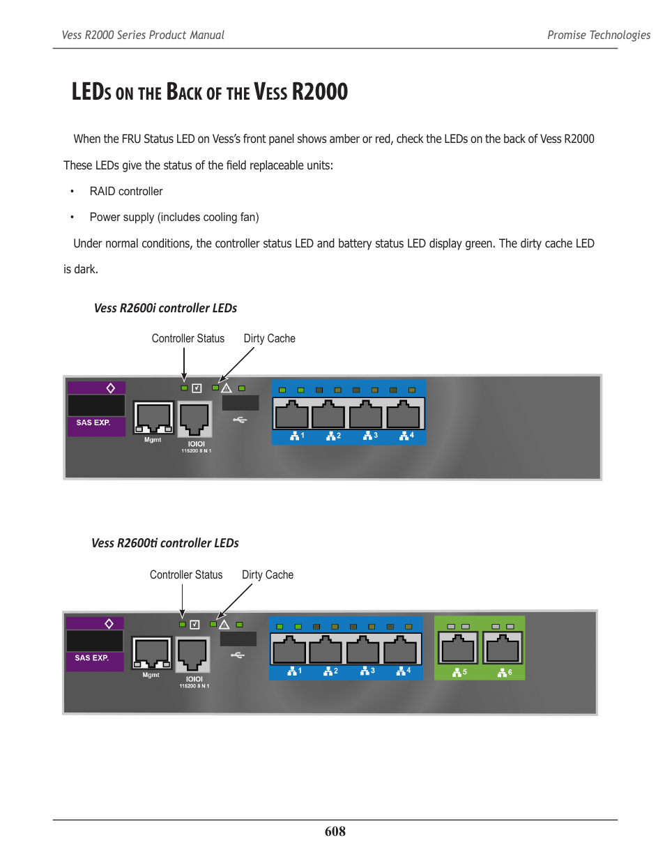 Leds on the back of the vess r2000, R2000 608, R2000 | Promise Technology 2-Year Extended Warranty for VessR2000 RAID Head User Manual | Page 635 / 705