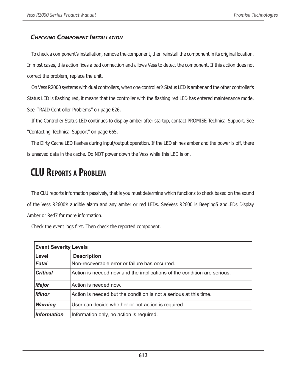 Checking component installation, Clu reports a problem, Hecking | Omponent, Nstallation, Clu r, Eports, Roblem | Promise Technology 2-Year Extended Warranty for VessR2000 RAID Head User Manual | Page 639 / 705