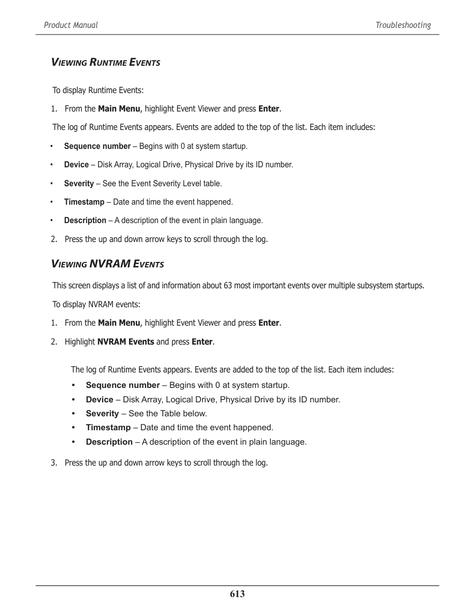 Viewing runtime events, Viewing nvram events, Iewing | Untime, Vents, Nvram e | Promise Technology 2-Year Extended Warranty for VessR2000 RAID Head User Manual | Page 640 / 705