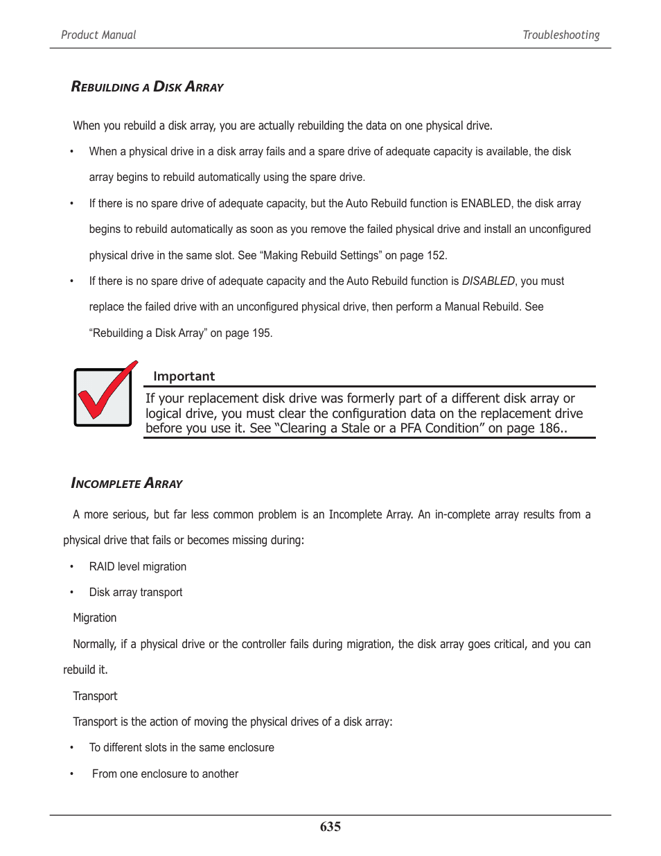 Rebuilding a disk array, Incomplete array, Ebuilding | Rray, Ncomplete | Promise Technology 2-Year Extended Warranty for VessR2000 RAID Head User Manual | Page 662 / 705