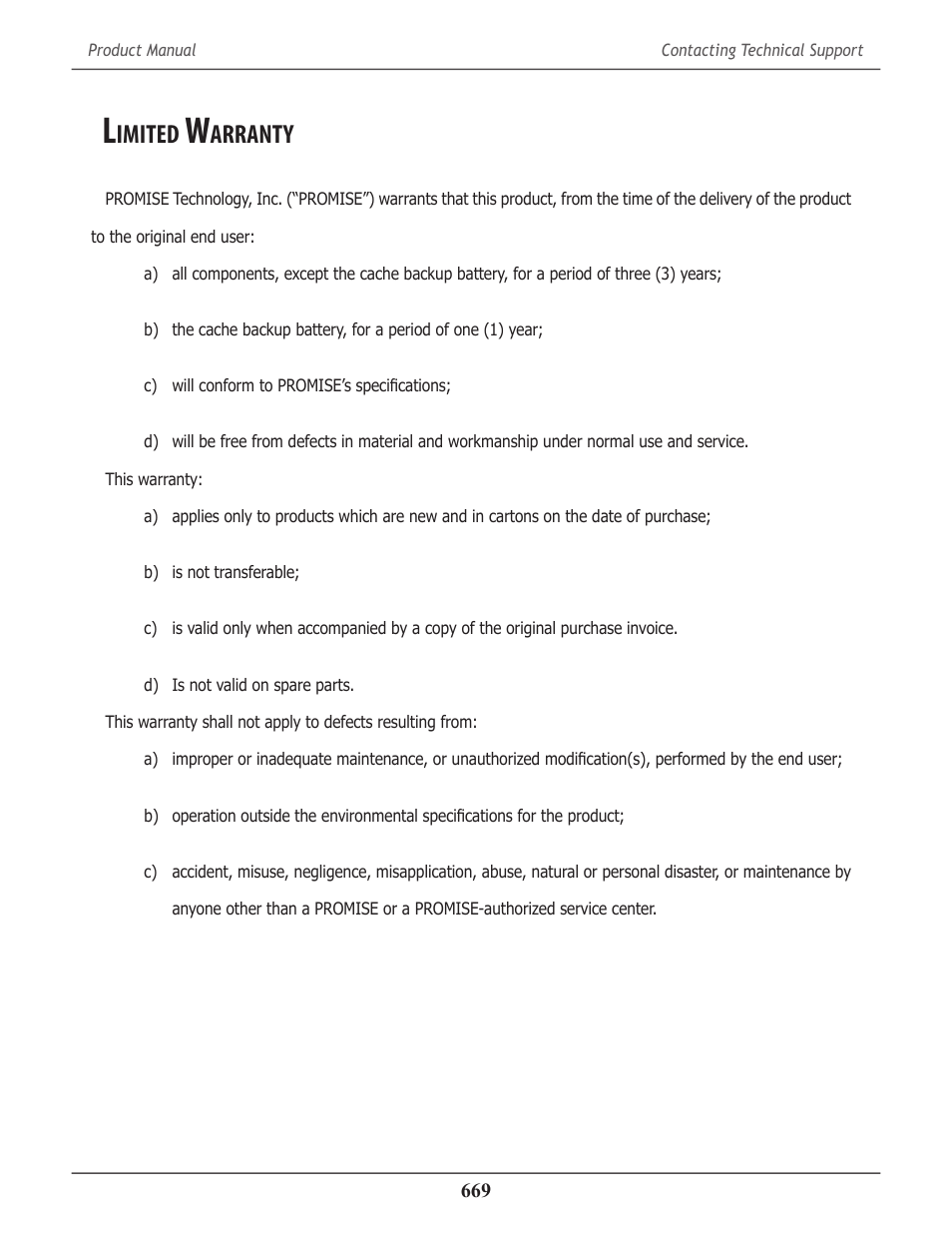 Limited warranty, Imited, Arranty | Promise Technology 2-Year Extended Warranty for VessR2000 RAID Head User Manual | Page 696 / 705