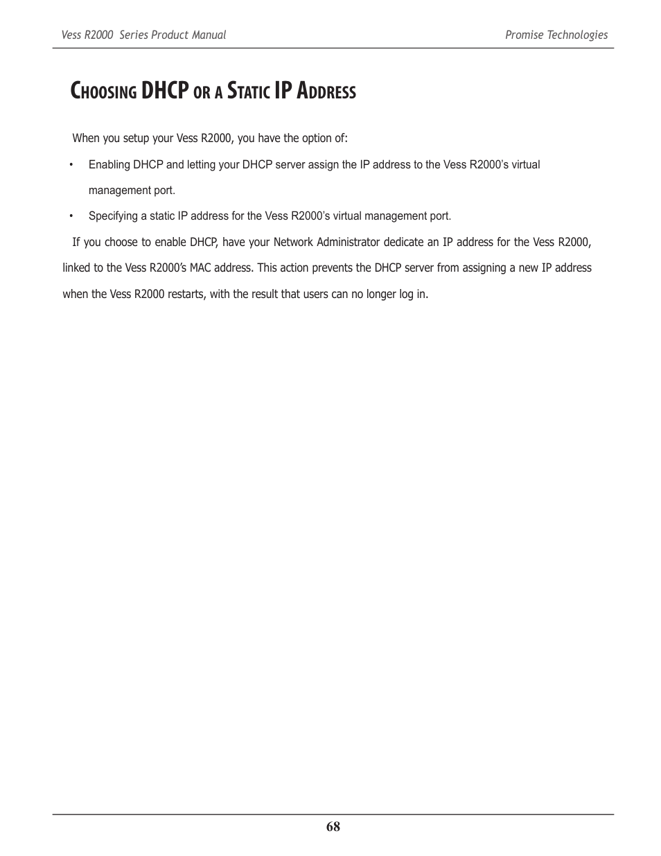 Choosing dhcp or a static ip address, Hoosing, Dhcp | Tatic, Ip a, Ddress | Promise Technology 2-Year Extended Warranty for VessR2000 RAID Head User Manual | Page 95 / 705