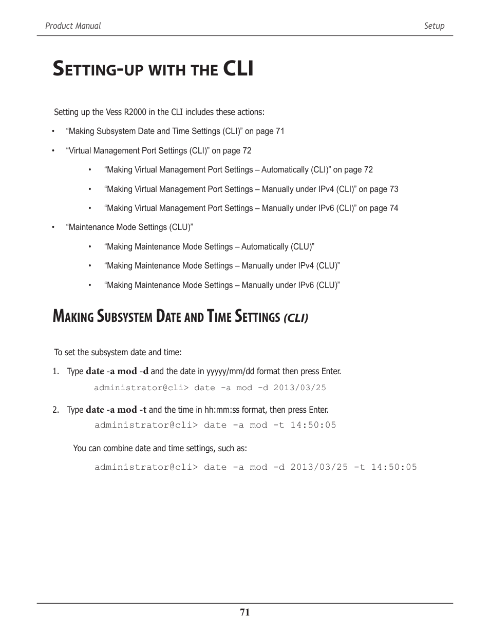 Setting-up with the cli, Making subsystem date and time settings (cli), Etting | With, Aking, Ubsystem, Ettings, Cli) | Promise Technology 2-Year Extended Warranty for VessR2000 RAID Head User Manual | Page 98 / 705